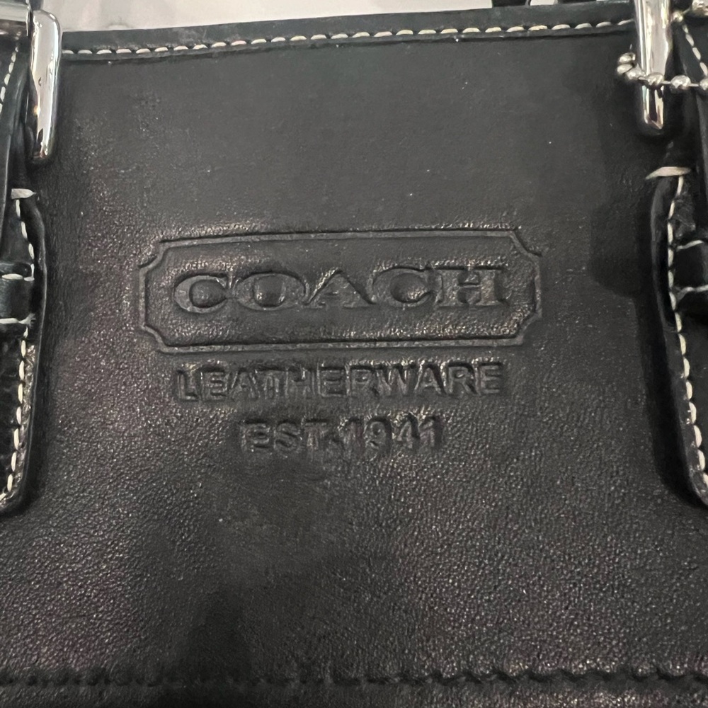 Coach Black Leather Tote with White Stitching - Picture 2 of 5